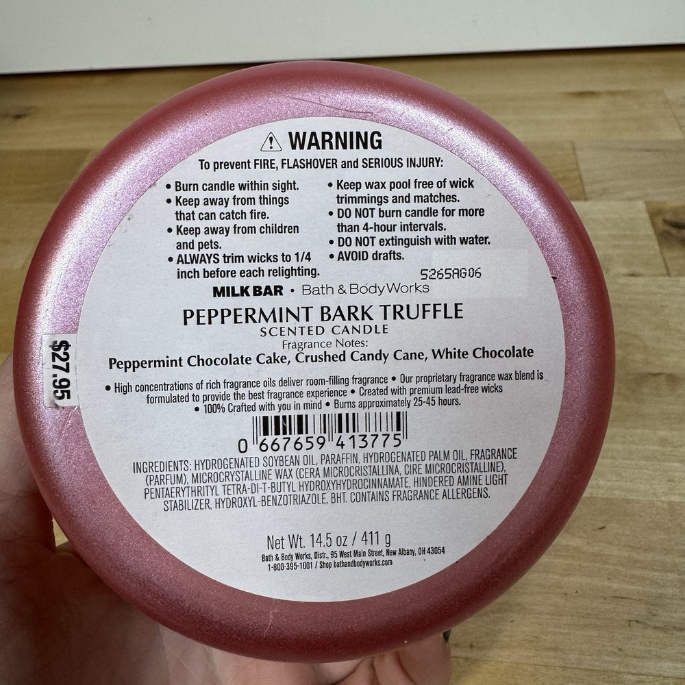 Bath & Body Works PEPPERMINT BARK TRUFFLE Candle Large 3-Wick NEW - Picture 6 of 6